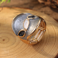 TR48 Großhandel Vergoldeter Ölgemälde-Abstrakt-Ring mit Unregelmäßigem Breitem Band, Esmalte Mujer Elastischer Ring