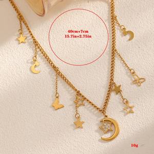 Collar de Acero Inoxidable con Colgante de Mariposa, <span class=keywords><strong>Luna</strong></span> <span class=keywords><strong>y</strong></span> Estrella para Mujer, Chapado en Oro de 18K, Cadena para Suéter de Otoño Invierno, Venta al por Mayor Transfronteriza - Product Image 2