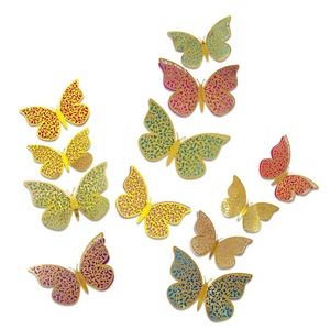 12 pièces/ensemble Autocollants muraux papillons 3D double couche colorés creux auto-adhésifs pour mariage, anniversaire, fête, décoration intérieure - Product Image 3