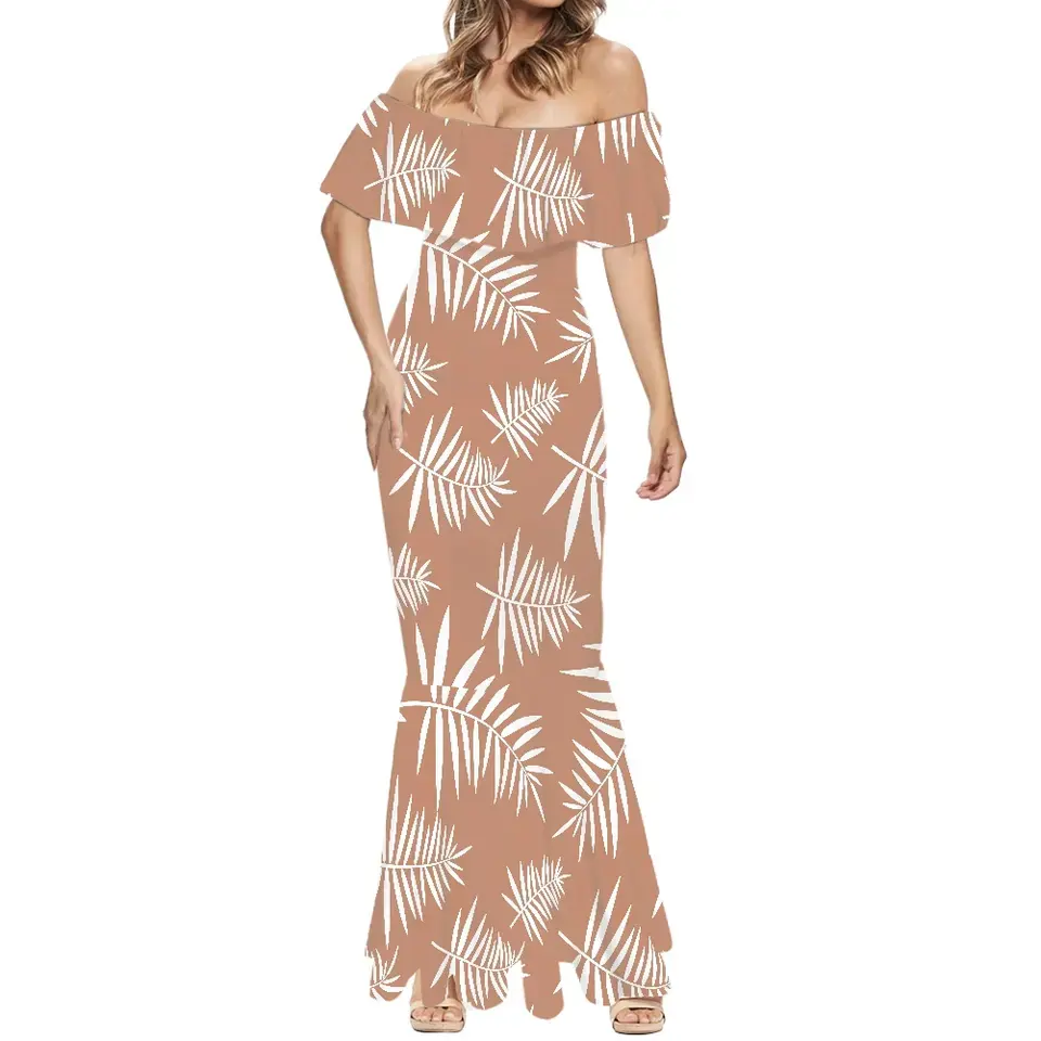 Polynesian Puletasi Samoa Puletasi Style Elegant Ruffles Sleeveless Mermaid Maxi Dress Plus Size Women's Dresses 4xl 5xl 6xl 7xl