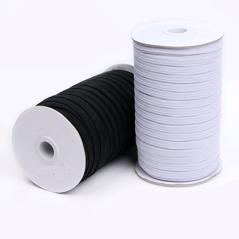 Bandas de goma elásticas planas de 1/4 pulgadas y 6mm, banda elástica de punto blanco y negro para costura, venta de fábrica