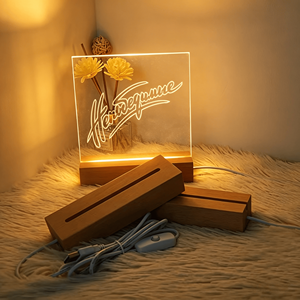 Modern Design LED Wooden Lamp Luminous Acrylic DIY Wooden Base Suitable for Gifts and Weddings Wooden Visual LED Night Light - Product Image 3