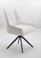Fauteuil pivotant de luxe blanc crème, rembourré en tissu bouclé, avec pieds en métal noir, pour la maison ou le bureau