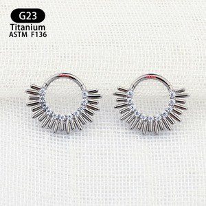 <b>Titanium</b> Nose <b>Ring</b> 8mm G23 ASTM F136 Zircon Inlay Tassel Design Septum Piercing Jewelry - Product Image 2