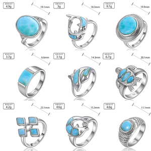 Anello in argento 925 Boho fatto <span class=keywords><strong>a</strong></span> <span class=keywords><strong>mano</strong></span> con finitura delicata Larimar tagliata e gioielli eleganti meticoloso intarsio artistico - Product Image 2