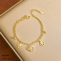 Bracelet Pendentif Fleur en Zircon en Acier Inoxydable Plaqué Or 18 carats de Haute Qualité, Chic et Moderne, pour Femme, Idéal Cadeau ou Soirée