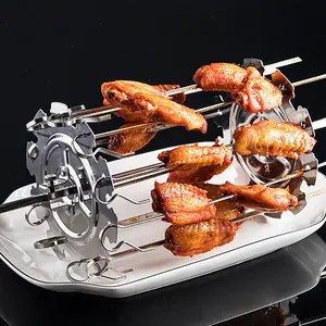 Churrasco Gaiola de aço inoxidável Rotating Drill Kebab Maker Meat Skewer BBQ Grill Cozinha Air Fryer Forno Acessórios para Piquenique