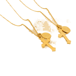 Collier pendentif <span class=keywords><strong>croix</strong></span> en acier inoxydable plaqué or rose non terni avec chaîne à maillons, bijoux tendance pour femmes - Product Image 2