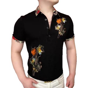Camisa de Hombre 100% Algodón con Estampado Floral, Transpirable, Manga Corta, Cuello en Contraste, Corte Ajustado, Informal, para Negocios o Golf - Product Image 1