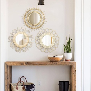 Màu Be <span class=keywords><strong>Sunburst</strong></span> tường gương <span class=keywords><strong>3</strong></span> mảnh thiết lập ngang treo gỗ khung trang trại hiện đại trang trí nội thất Trọng lượng nhẹ tăng cường không gian - Product Image 5