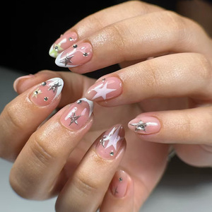 Lot de 24 faux ongles en acrylique, forme amande ou cercueil, à pois crémeux noirs et blancs, pour salon ou DIY, Impress Nails - Product Image 6