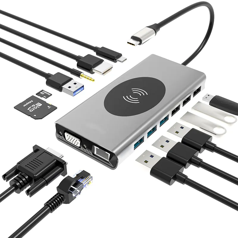 Hubs pequenos de laptop 15 em 1, hub usb c hub multiporta para 4khdmi compatível com 7 entradas usb 3.0 hub adaptador para mac mini ipad pro