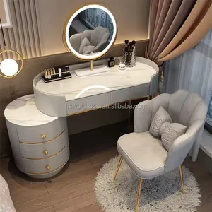Tocador de lujo para dormitorio, mueble con espejo y bombillas Led, mesa de maquillaje