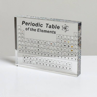 Bloc de tableau périodique en acrylique avec éléments réels intégrés, support en bois, décoration de bureau scientifique éducative, cadeau pour la salle de classe et la maison