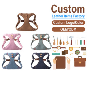 Custom Leather <b>Dog</b> Harness Adjustable Solid Color <b>Button</b> Closure for Small Breed Pets OEM ODM Factory - Product Image 1