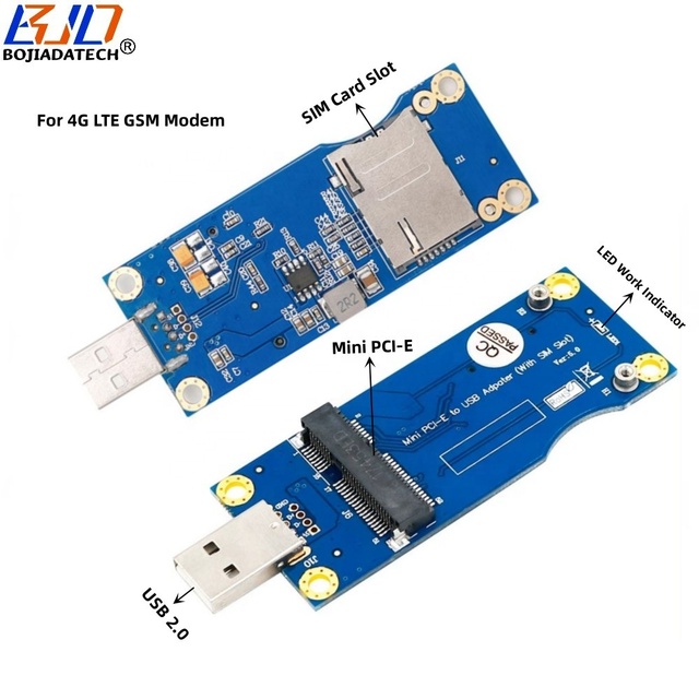 USB 2.0 Type-A Connector to Mini PCI-E MPCIe Wireless Module Adapter One SIM Card Slot VER 5.0 for GSM WWAN 3G 4G LTE Modem