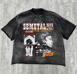 เสื้อยืดสตรีทแวร์ผ้าฝ้ายขอบดิบสไตล์วินเทจ พิมพ์ลายตามสั่ง ทรงโอเวอร์ไซส์ ดีไซน์ทำสีซีดแบบ Distressed ทรงบ็อกซี่ ผ้าหนา ซักย้อมสีแบบ Acid Wash - Product Image 1