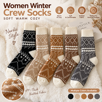 Chaussettes d'hiver pour femmes, motif géométrique nordique, chaussettes tricotées chaudes, douces, confortables, épaisses, décontractées, pour la maison et l'extérieur