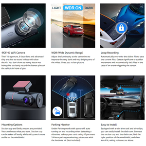 Dashcam 4k + 1080p Enregistreur à trois objectifs Triple caméra Miroir IPS Caméra de tableau de bord de voiture 4k Avant et Arrière Support universel 3 caméras - Product Image 2