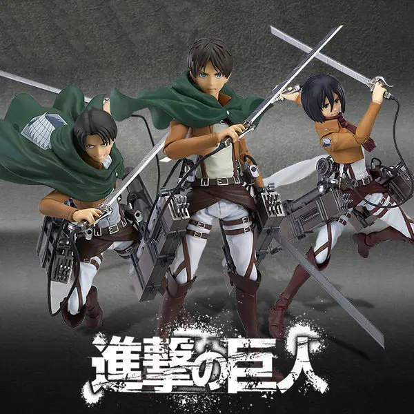 3 diseños figura de PVC Anime japonés ataque en Titán Eren Levi Mikasa Ackerman figura de acción