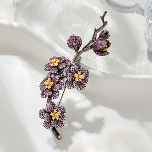 Flower Shape Plum Blossom Brooch Zinc Alloy Micro Insert Women's Gift Accessory - Product Image 4