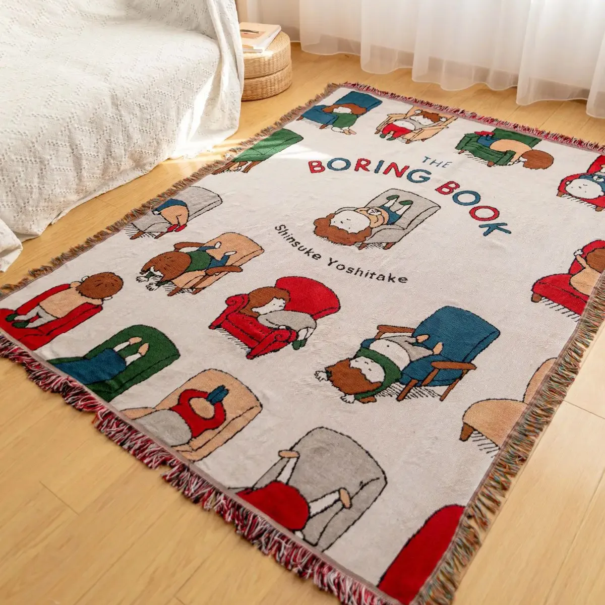 Wholesale Colorful Tassels Cartoon Book 160*130cm Children Room Woven Tapestry Throw Blanket