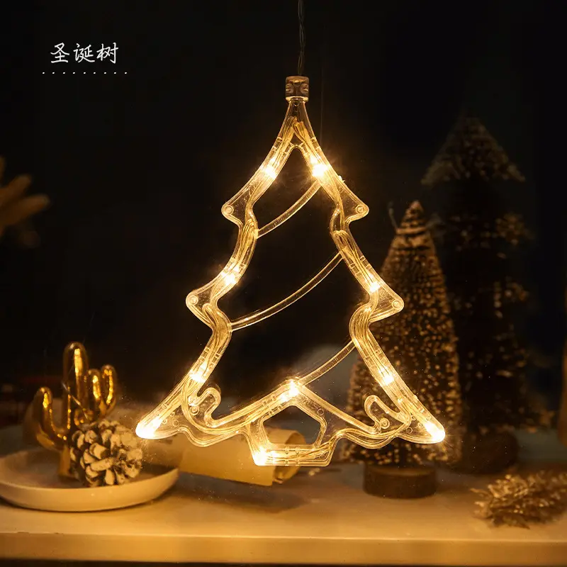 LED 크리스마스 장식 빨판 램프 눈사람 크리스마스 트리 배터리 램프 바람 창 모양 매달려 램프