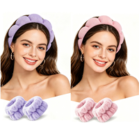 Lot de 6 bandeaux de spa, bandeaux pour le maquillage et le lavage du visage, bandeaux en éponge rose avec nœud papillon pour le spa et le lavage du visage, ensemble de bandeaux et de bracelets