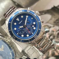 Montre chronographe à quartz pour homme, lunette rotative, bracelet en acier inoxydable, aiguilles lumineuses, affichage de la date, style sport plongée