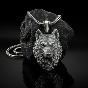 Collier pendentif tête de loup <span class=keywords><strong>en</strong></span> hématite ronde <span class=keywords><strong>en</strong></span> étain de style hip-hop <span class=keywords><strong>en</strong></span> gros OEM Blues <span class=keywords><strong>pour</strong></span> hommes et femmes - Product Image 1