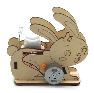 DIY Hand Crank Power Rabbit Wooden Model Building Kits Educational Toy Science Experiment Material Kid For STEAM Technology Toys