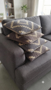 Housse de coussin géométrique faite à la main, style bohème sud-ouest, tissée, gris crème, pour canapé, chambre, salon, décoration intérieure - Product Image 5