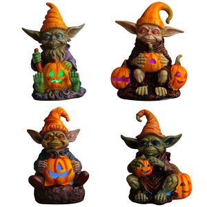 Halloween Citrouille Lanterne Elfe Résine Artisanat Décoration Maison Bureau Lumineux Gobelin Poupée Décoration - Product Image 4