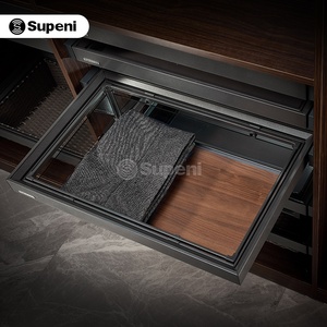 Accessori per Armadio dal Design Moderno, Cestelli in Vetro Estraibili, Cestelli Scorrevoli in Legno Massello con Chiusura Morbida - Product Image 3