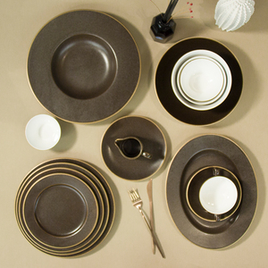 Vintage Italian Salad Pasta <b>Plates</b> Hat Shape Ceramic Gold Trim Soup Bowl Dish Matte Glaze Porcelain Soup Serving Deep <b>Plates</b> - Product Image 6