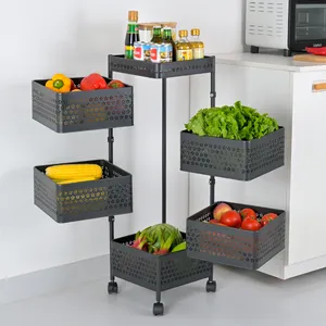 5层水果蔬菜储物篮架厨房储物架落地式旋转篮