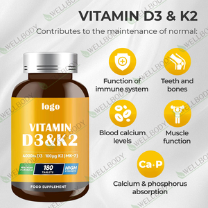 Suplemen Vitamin D3 K2 WELLBODY Kekuatan Tinggi Meningkatkan Imunitas dan Mendukung Kesehatan Tulang Tablet Vitamin D3 K2 Terbaik - Product Image 3