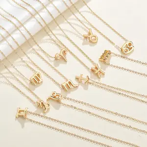 Kustomisasi e-manco kalung zodiak baja tahan karat berlapis emas 12 tanda zodiak jimat choker kalung perhiasan wanita