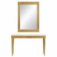 Ensemble de table console de luxe néoclassique avec miroir, plateau en marbre naturel, cadre doré pour entrée de villa
