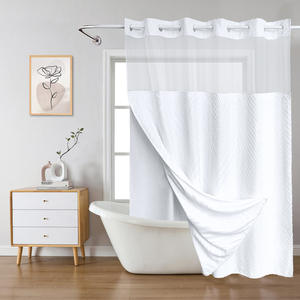 Hot-Selling Modern Floral Tufted Double-Layer Hookless Bathroom Polyester <strong>Shower</strong> <strong>Curtain</strong> <strong>with</strong> Snap and <strong>Lining</strong> - Product Image 1