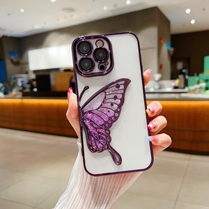 Glitter Quicksand Butterfly Gradient Case para <span class=keywords><strong>iPhone</strong></span> 16 15 14 13 <span class=keywords><strong>Pro</strong></span> <span class=keywords><strong>Max</strong></span> 16 Bling Plating Camera Protector Soft Funda a prueba de golpes - Product Image 5