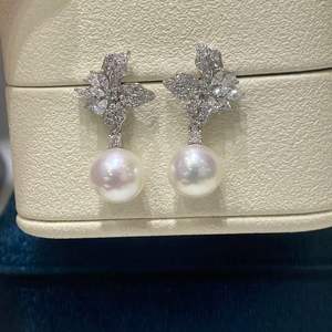 9-10mm Edison Pearl Iris Flower Dangle <b>Earrings</b>, 925 Sterling <b>Silver</b> Crystal Inlaid Floral <b>Drop</b> <b>Earrings</b> for Women - Product Image 3