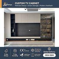 Système de meuble mural TV moderne personnalisé avec rangement supérieur, portes ouvertes, étagères et vitrine à vin en verre pour salon