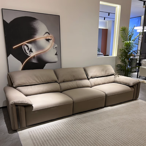 Canapé en cuir à rangée droite, style minimaliste et luxueux, très recommandé, pour petit appartement, salon, oreilles d'éléphant - Product Image 4