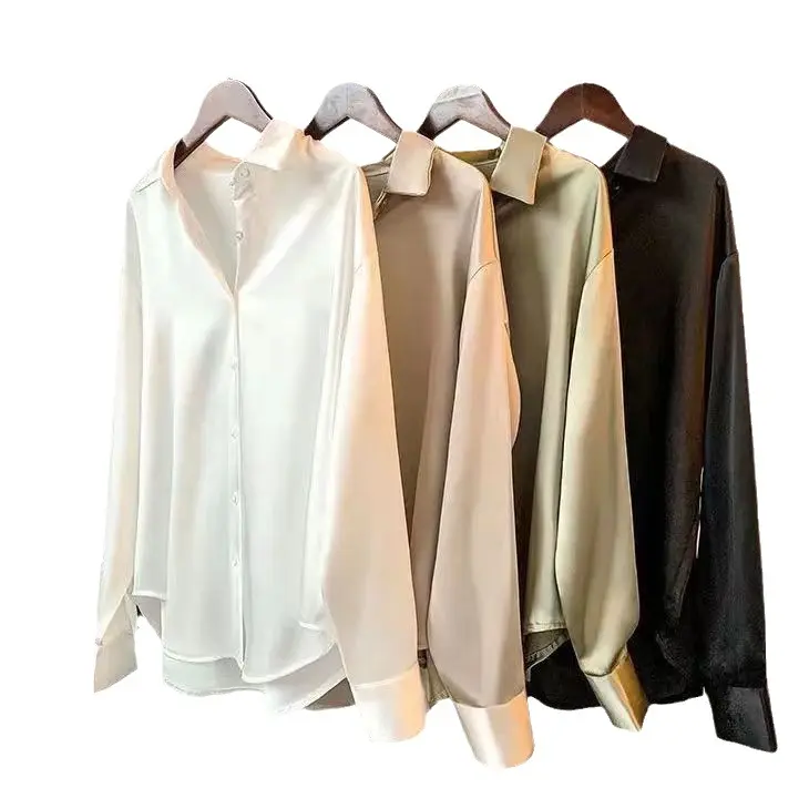 Long-sleeved satin shirt Women's fashionable design 2023 Spring and Autumn new vertical retro Hong Kong style loose summer top