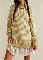 Nouveau design – Pull en maille rayé à blocs de couleur pour femme, col rond, coupe ample, manches longues, idéal pour les tenues décontractées quotidiennes