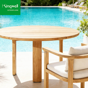 Table et chaises de salle à manger d'extérieur en teck moderne pour patio, parc, hôtel, restaurant, balcon, villas - Product Image 3