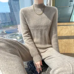 2023 가을 겨울 아크릴 면 O 넥 스웨터 사용자 정의 디자인 여성 빈 캐시미어 모의 목 니트 스웨터