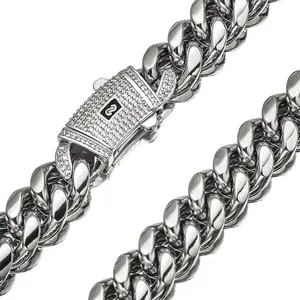 Wholesale Men Stainless Steel Monaco Necklace Hip Hop oro laminado Steel Color Miami Curb Cuban Link Chain for Men