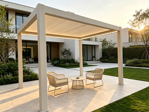 Pergola rectangulaire moderne en aluminium blanc, revêtement poudré, pour jardin extérieur, avec toit rétractable - Product Image 5